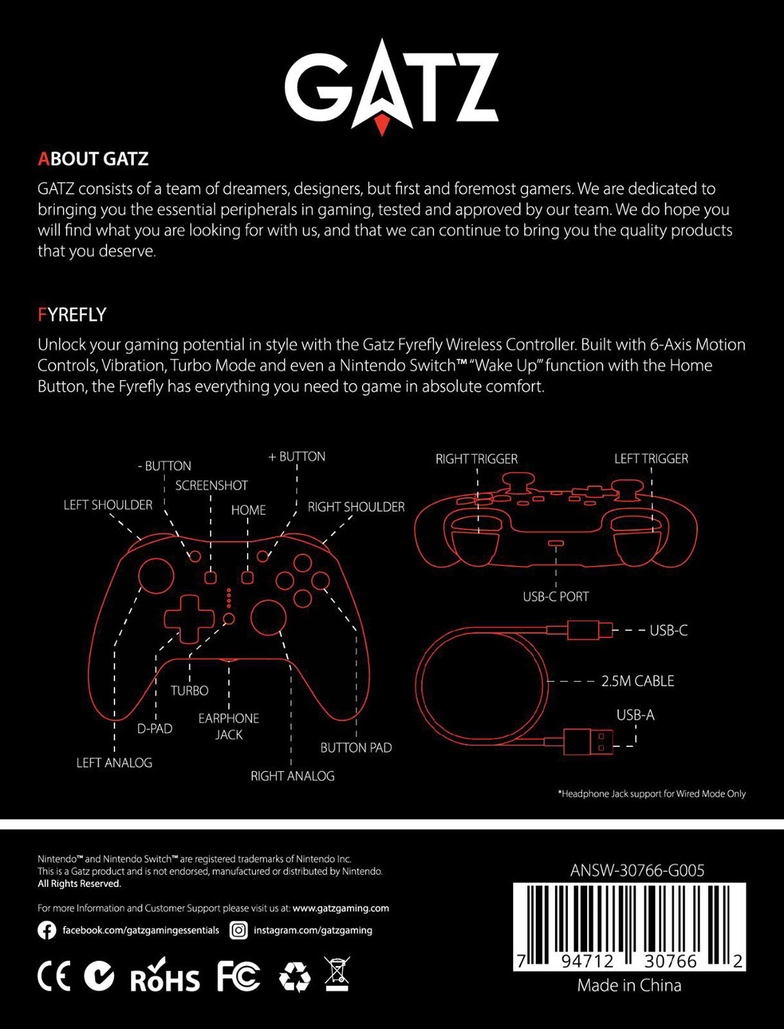 GATZ Fyrefly Wireless Pro Controller for Nintendo Switch, Android and PC - GameShop Asia